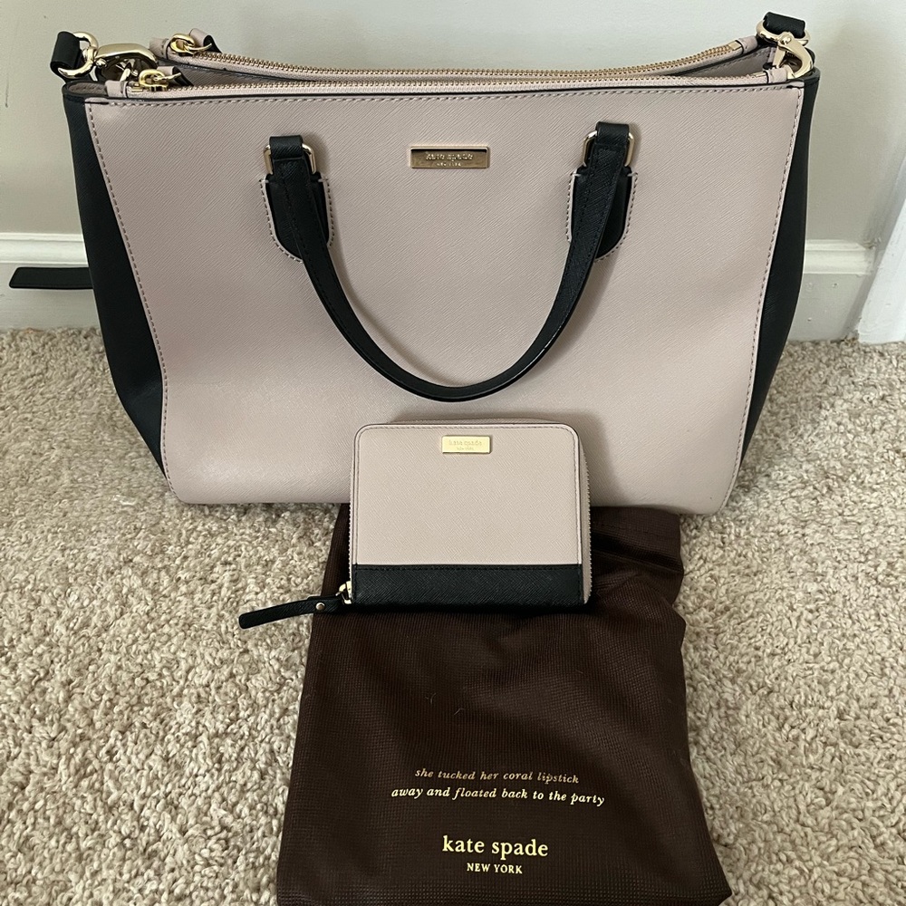 Kate Spade matching satchel and wallet set: blush/black
